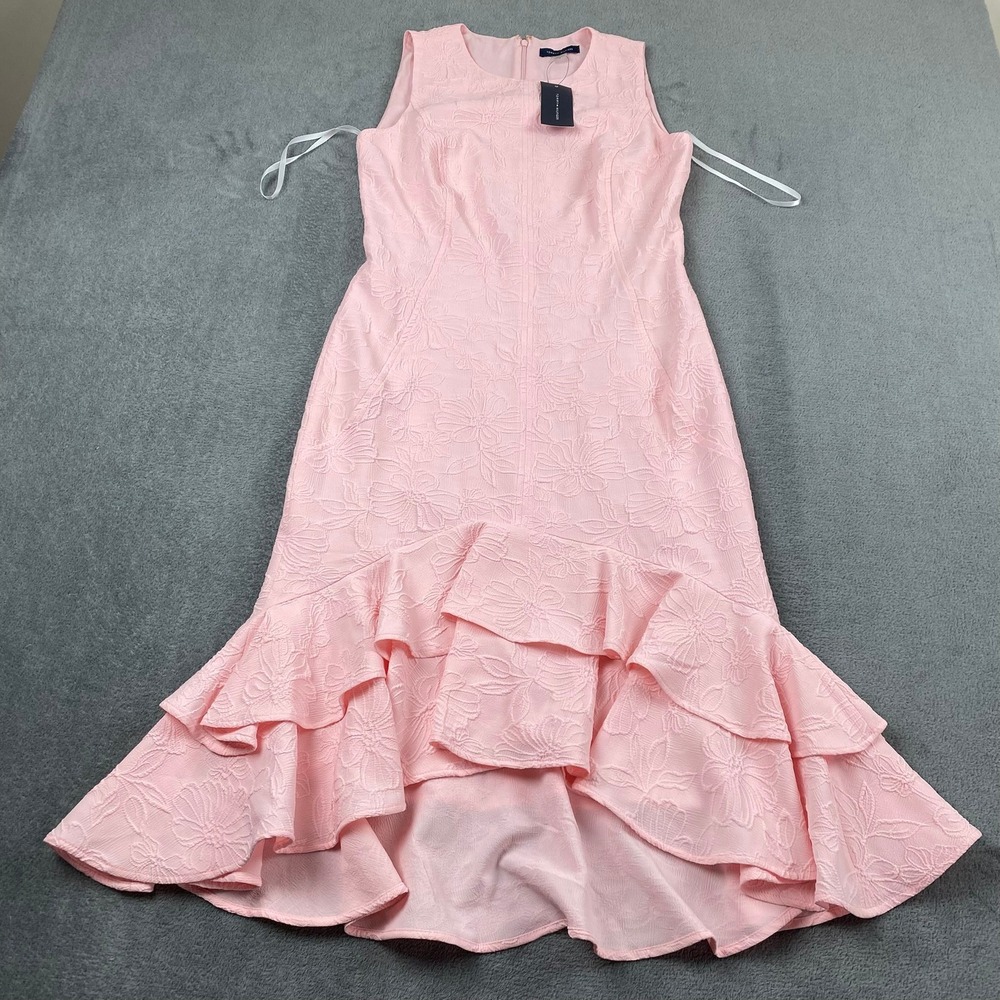 Tommy Hilfiger Womens 2 High Low Dress Pink Floral Jacquard Ruffle Sleeveless